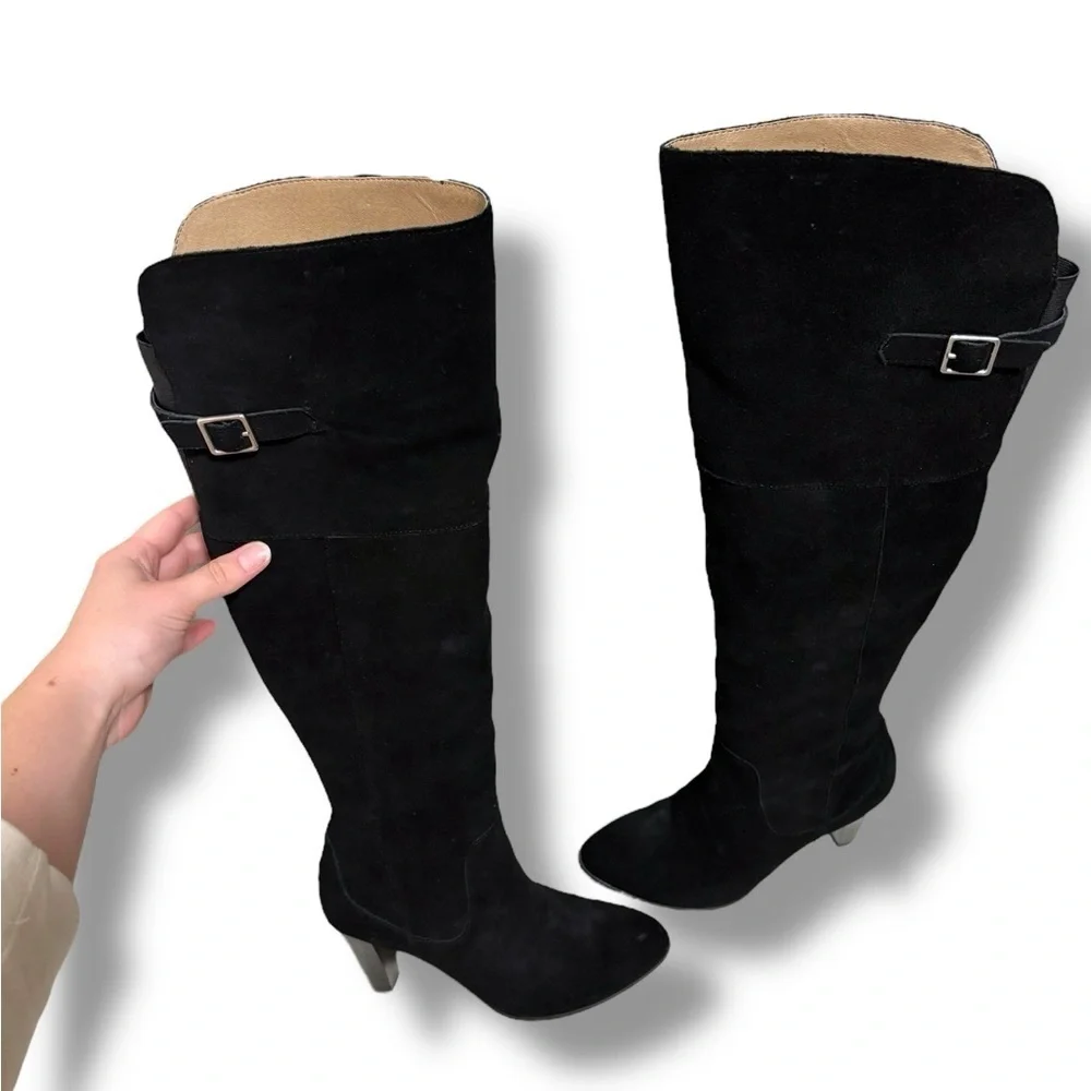 Adrienne Vittadini Tarik Black Suede Leather Over the Knee Fall Boots Size 6.5